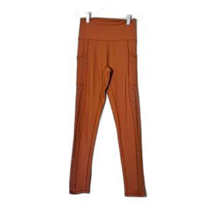 Aerie Rust Orange Laser Cut Pocket Leggings Yoga Pants Size Medium